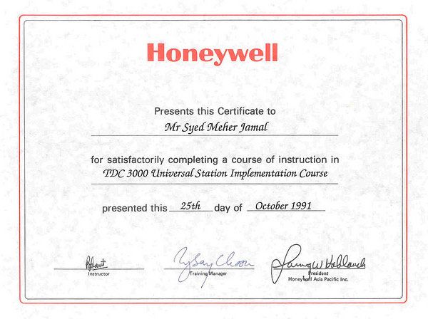 1991 honeywell certificate